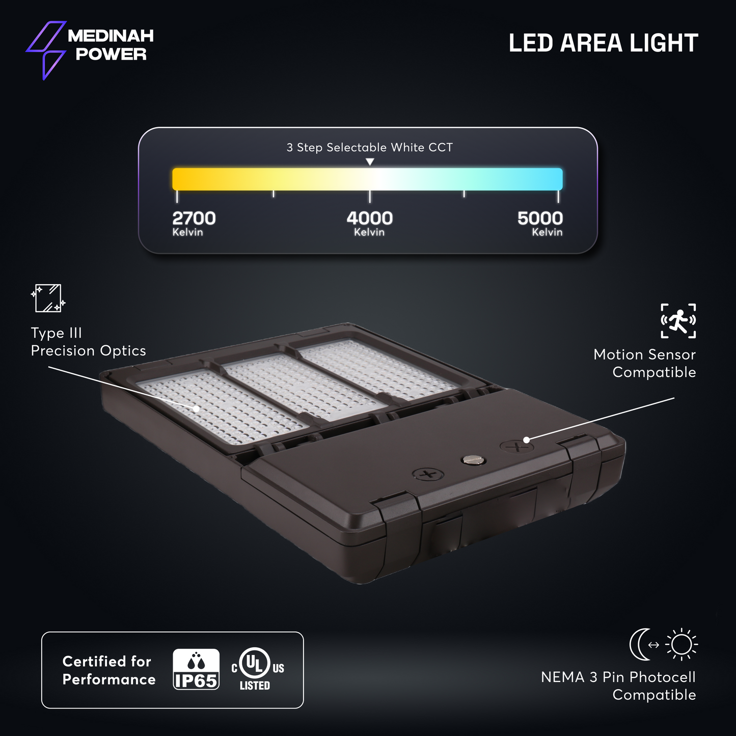 ARL-150T240W-3CCT-DV3-PC-T3-BZ: 150/200/240W | 3 CCT Select | 277-480V | Bronze