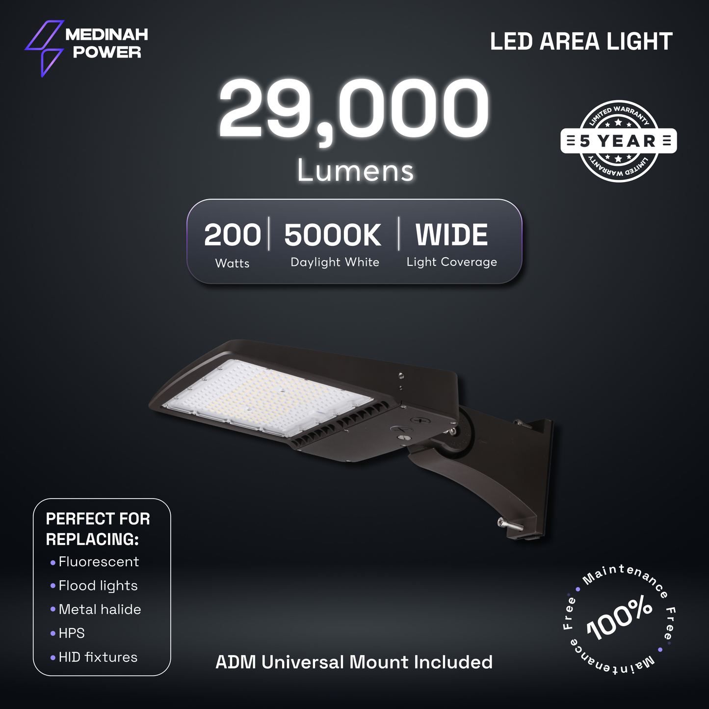 ARLL-200W-50K-DV2-PC-T3-BZ: 200W | 5000K | 120-277V | Bronze