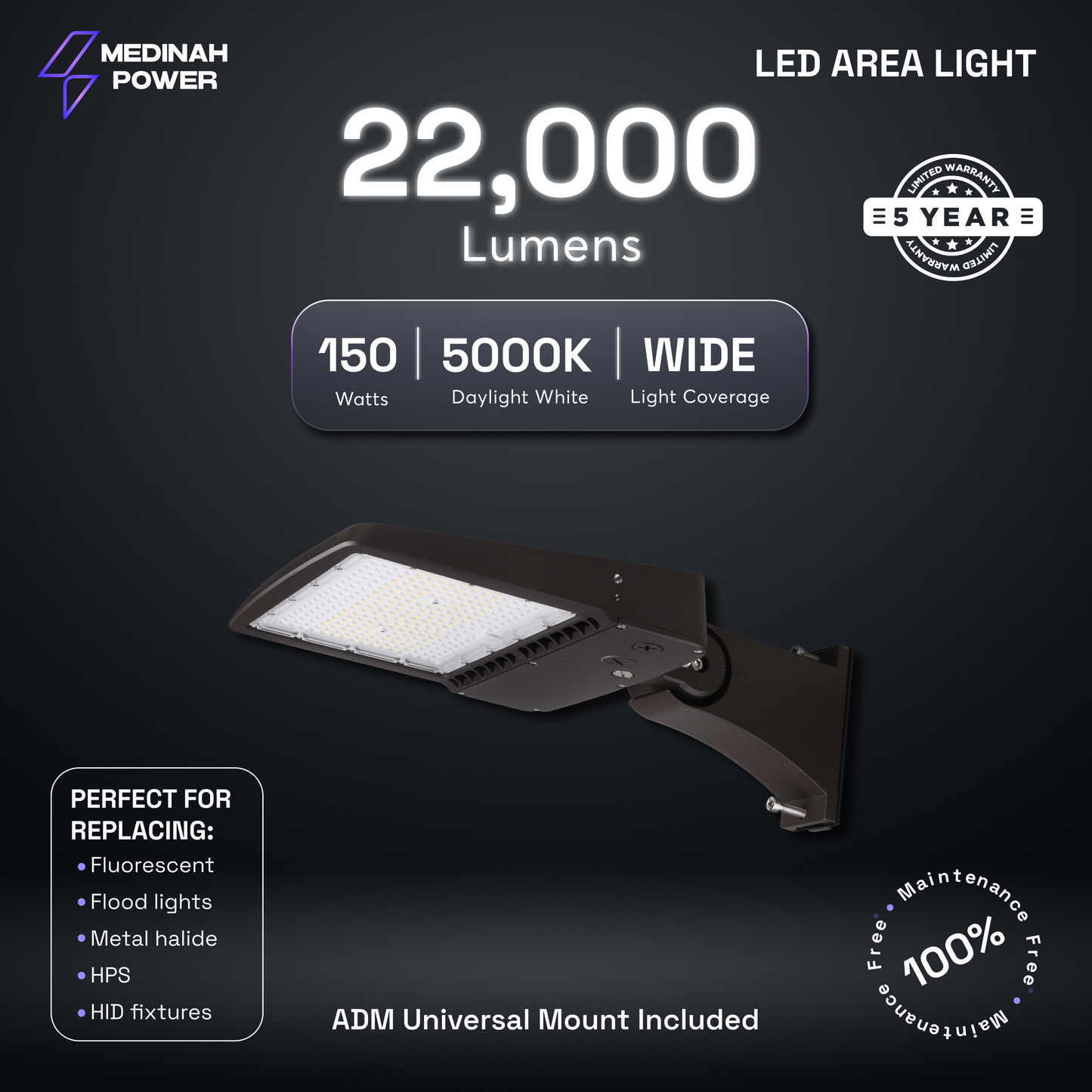 ARLM-150W-50K-DV2-PC-T3-BZ: 150W | 5000K | 120-277V | Bronze