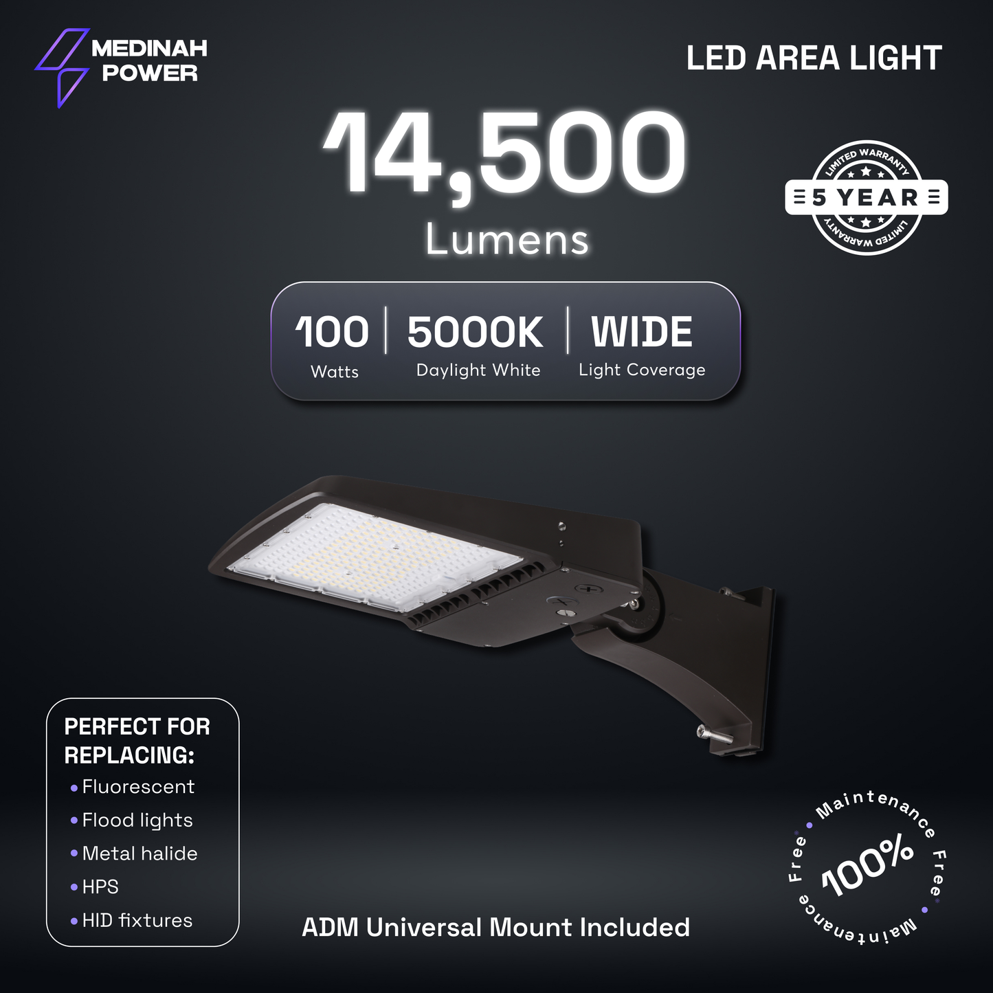 ARLS-100W-50K-DV2-PC-T3-BZ: 100W | 5000K | 120-277V | Bronze