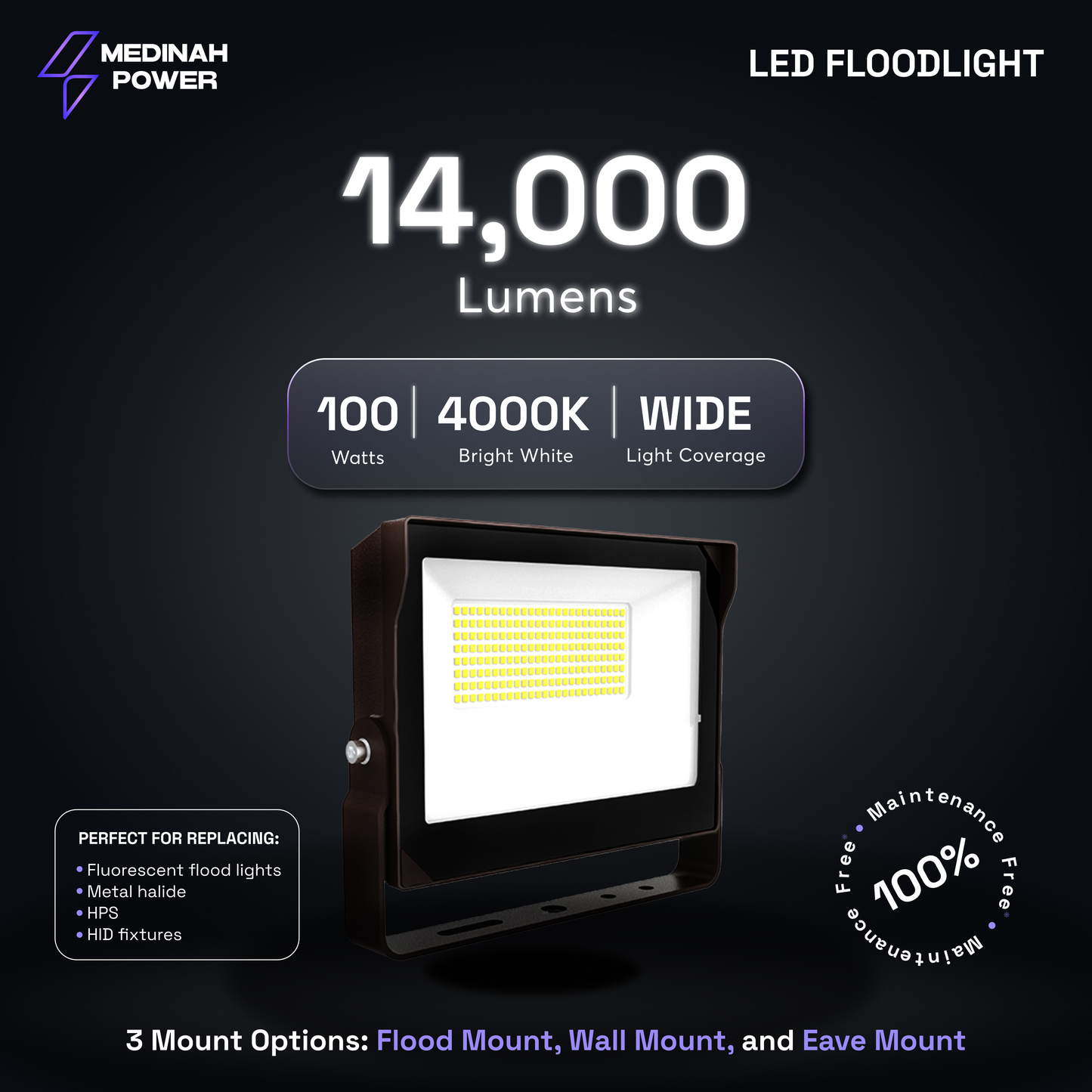 FLLS-100W-40K-DV2-PC-CL-BZFM: 100W | 4000K | 120-277V | Bronze | U-Bracket