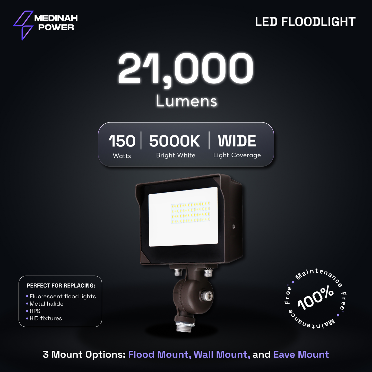 FLLS-150W-50K-DV2-PC-CL-BZFM: 150W | 5000K | 120-277V | Bronze | U-Bracket