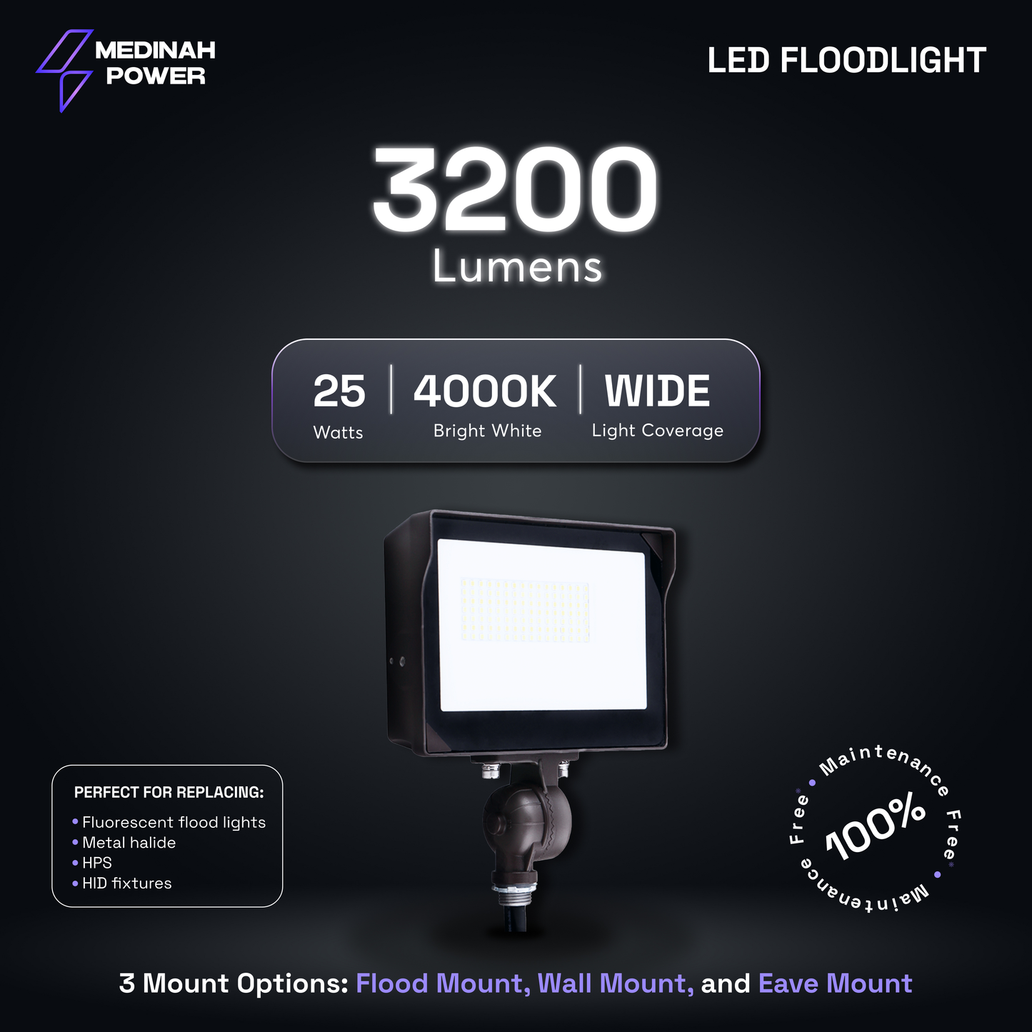 FLLS-25W-40K-DV2-PC-CL-BZKM: 25W | 4000K | 120-277V | Bronze | Knuckle Mount