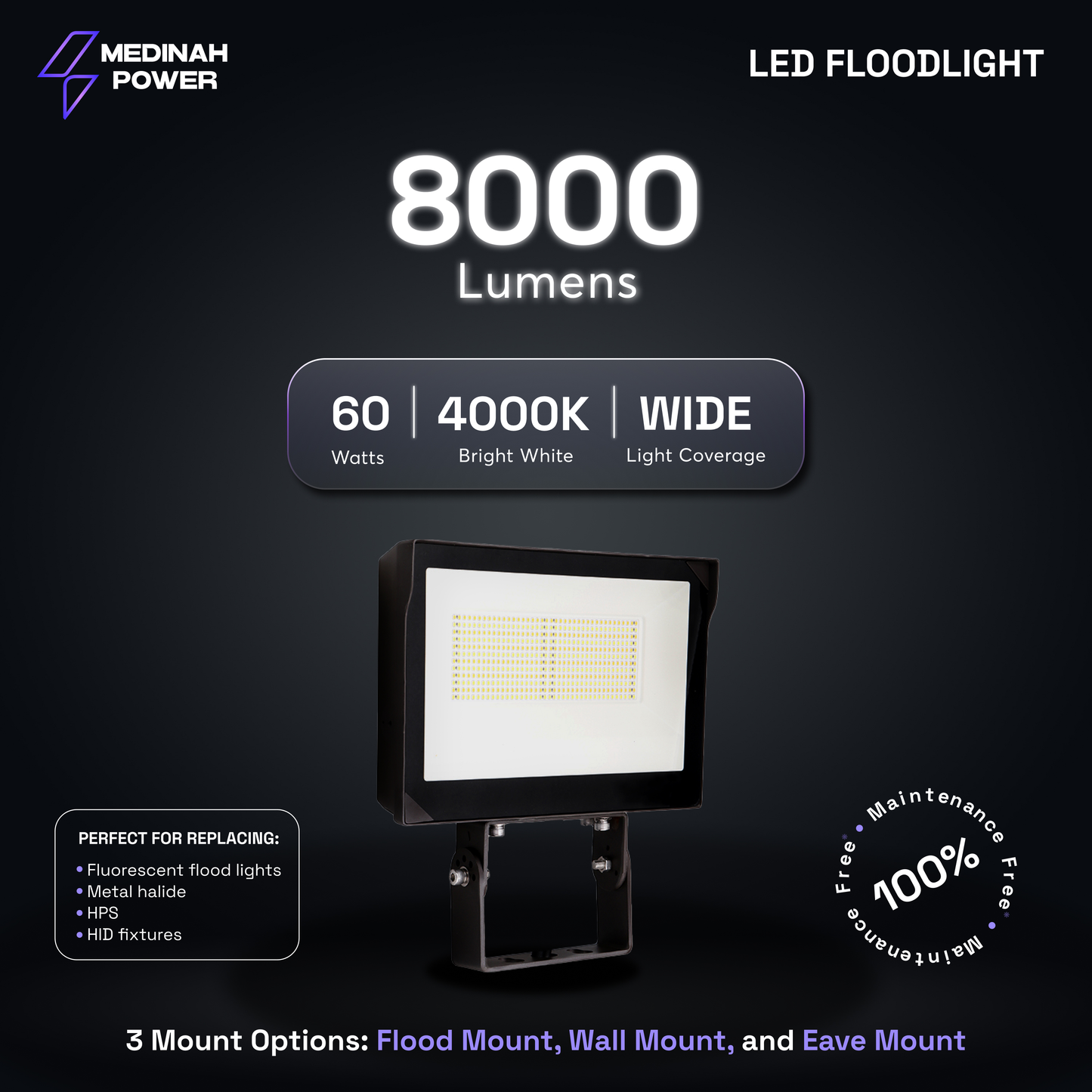FLLS-60W-40K-DV2-PC-CL-BZFM: 60W | 4000K | 120-277V | Bronze | U-Bracket