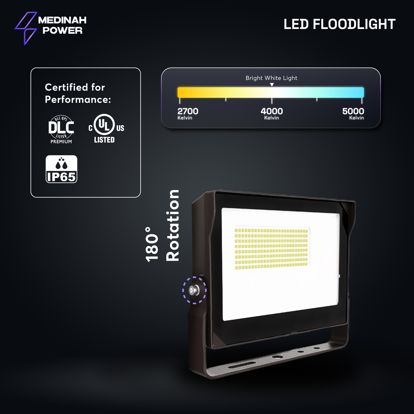 FLLS-80W-40K-DV2-PC-CL-BZFM: 80W | 4000K | 120-277V | Bronze | U-Bracket